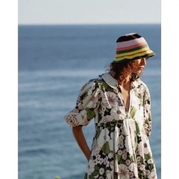 Maje Rafleur Puff Sleeve Floral Poplin Mini Dress 34 Neutral XS Ruffle Vneck - Picture 6 of 16